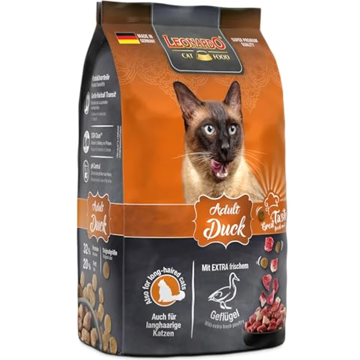 Leonardo Adult Duck Trockenfutter für Katzen, 3er Pack (3 x 300 g) | Haut- und Fellunterstützung mit Chiasaat und Krill, ohne Zusatzstoffe – Bild 4