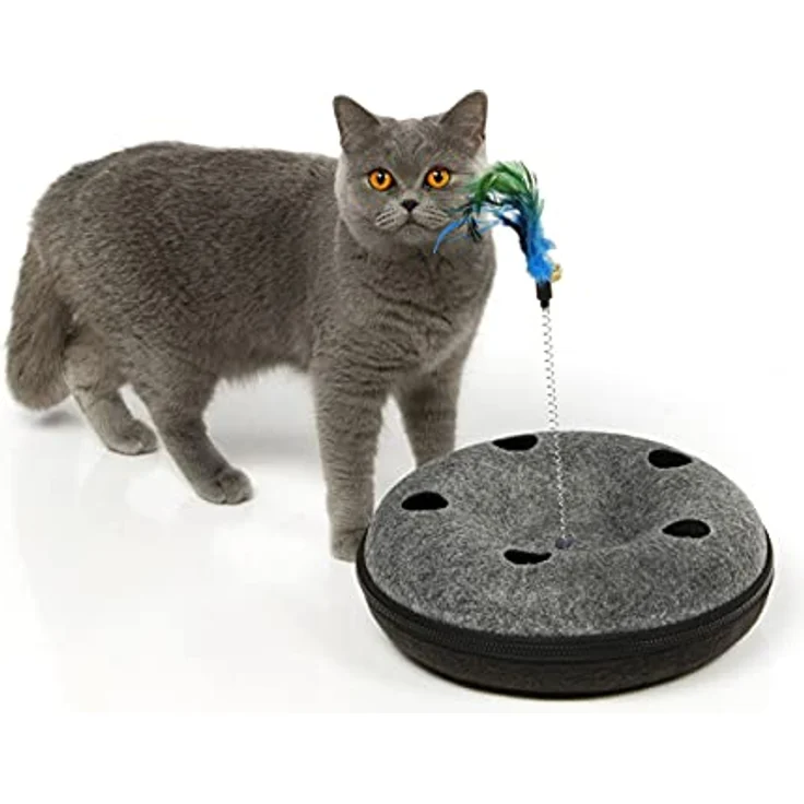 CanadianCat Company Katzenspielzeug Sputnik, interaktives Futterspielzeug für Katzen, fördert Sinne, 30 x 30 x 40 cm, hochwertige Verarbeitung aus Filz – Bild 1