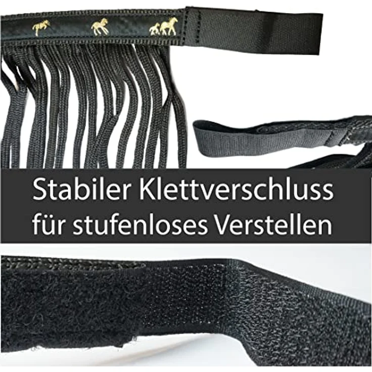 Pferdelinis Fliegenfransen für Pferde Fliegenmaske mit extra langen Fransen und Klettverschluss, Fliegenhaube in Schwarz für Warmblut (Full) – Bild 3