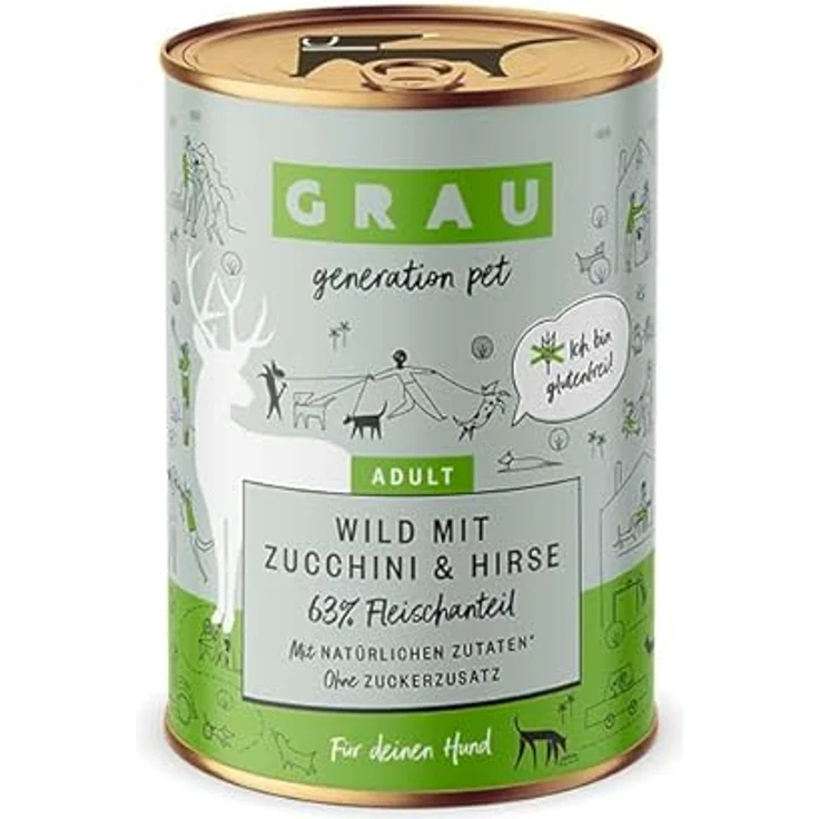 GRAU Nassfutter für Hunde - Wild mit Zucchini & Hirse, 6er Pack (6 x 400 g), glutenfrei, für Erwachsene Hunde – Bild 3