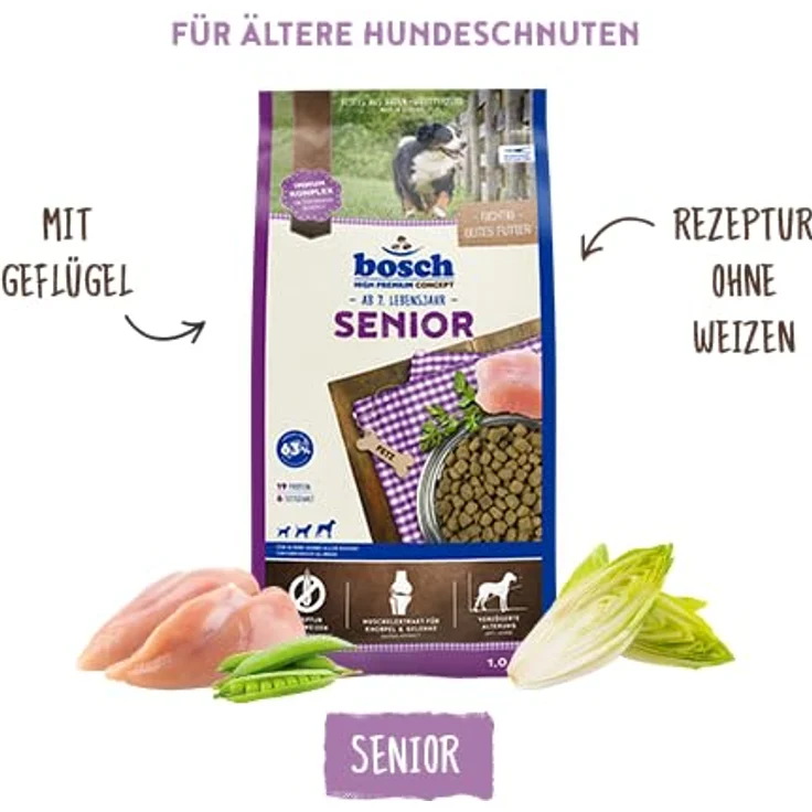 bosch HPC Senior, Hundetrockenfutter für ältere Hunde aller Rassen, weizenfrei und zuckerfrei, 5 x 1 kg – Bild 3