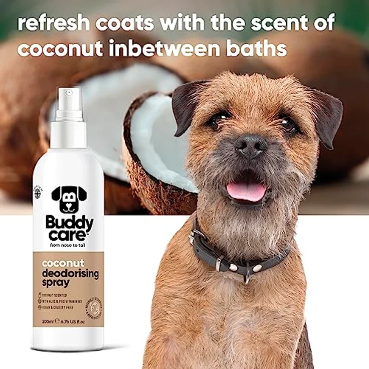 Buddycare Desodorierungsspray für Hunde – Kokosnuss – Mit Aloe Vera und Pro Vitamin B5, 200 ml, vegan, tierversuchsfrei – Bild 3