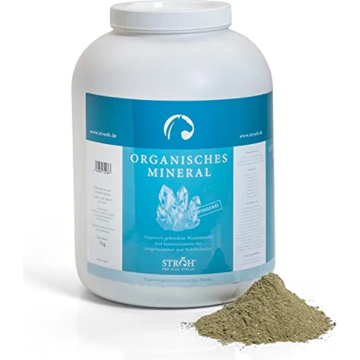 STRÖH Organisches Mineral für Pferde (5kg) • Mineralfutter mit Calcium, Eisen, Kupfer, Kobalt, Mangan & Magnesium für optimale Vitalität und Wohlbefinden