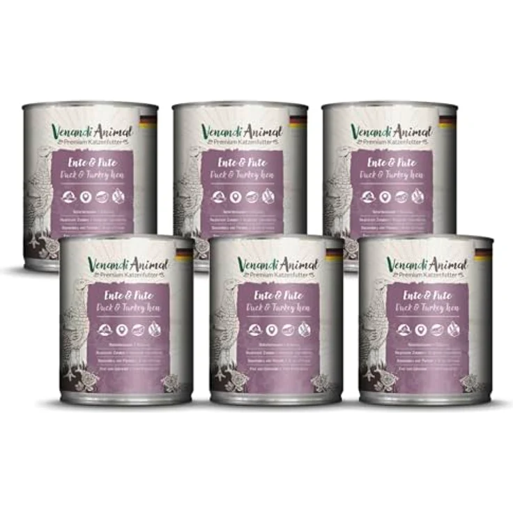 Venandi Premium Nassfutter für Katzen - Ente & Pute, 6 x 800g, getreidefrei mit extra viel Fleisch, naturbelassen – Bild 1