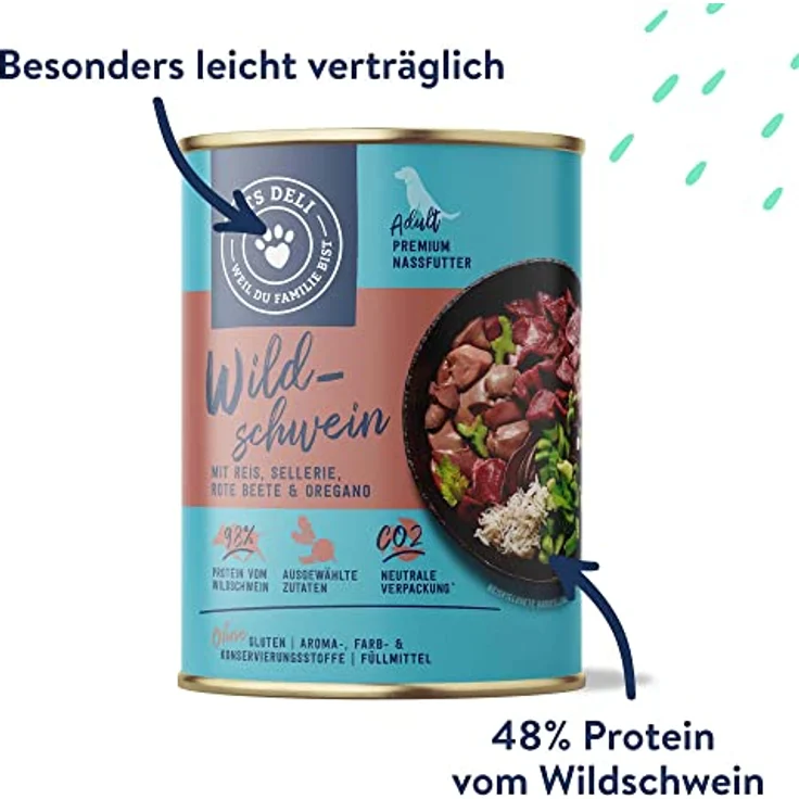 Pets Deli Classic Hunde Nassfutter Wildschwein & Reis, leicht verdaulich, getreidefrei, 6x400 g, Premium Qualität – Bild 5