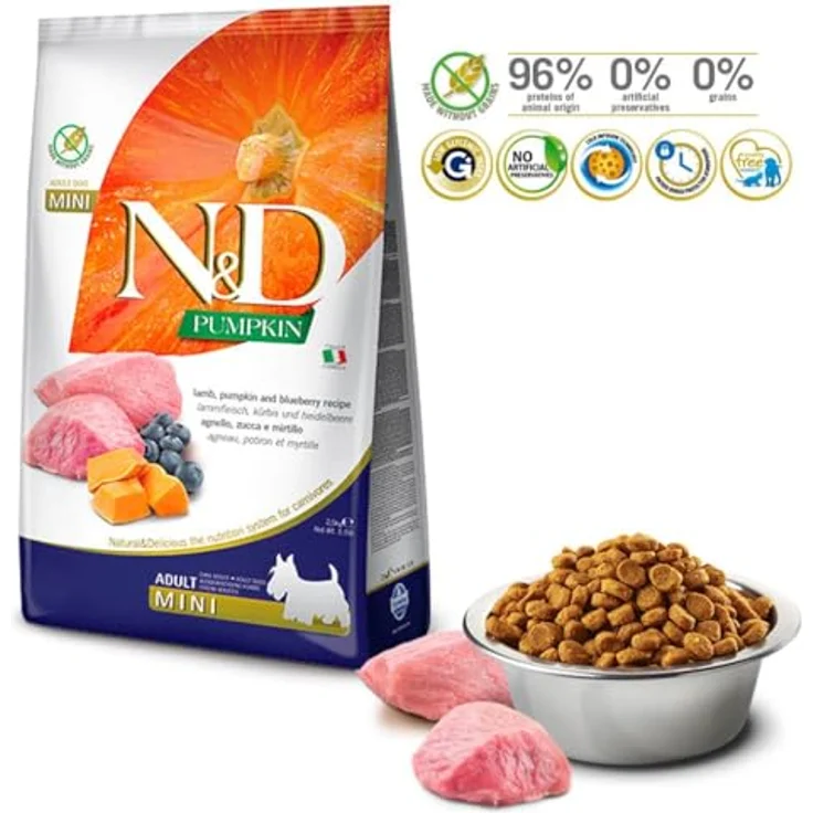 Farmina N/D Adult Mini Grain Free, 7 kg Trockenfutter für Hunde mit Lamm, Kürbis und Heidelbeere – Bild 2