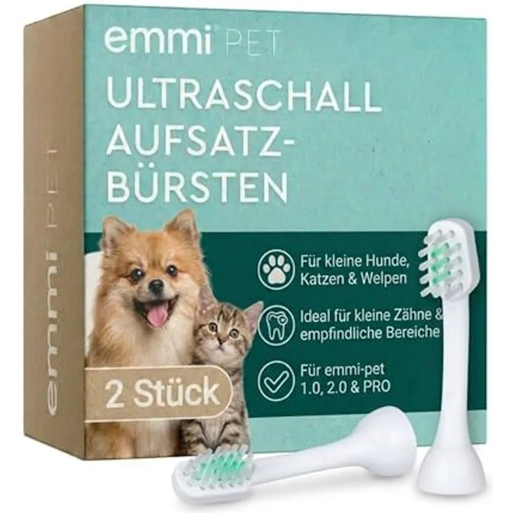 Emmi-pet emmi-PET A1-S2 Ultraschall Aufsteckbürsten, 2er Set für kleine Hunde, Katzen & Welpen, sanfte Zahnpflege ohne Schrubben