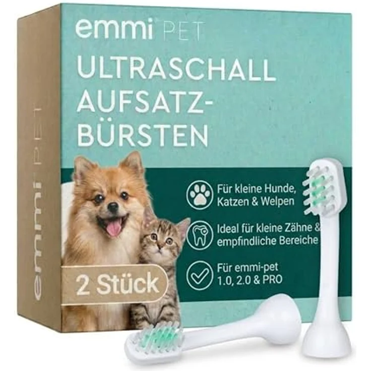 Emmi-pet emmi-PET A1-S2 Ultraschall Aufsteckbürsten, 2er Set für kleine Hunde, Katzen & Welpen, sanfte Zahnpflege ohne Schrubben – Bild 1