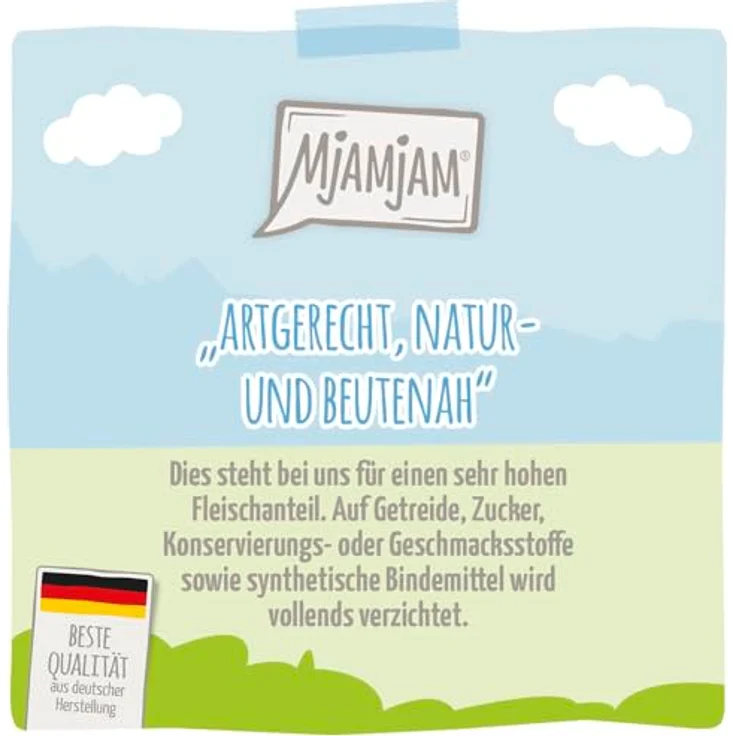 MjAMjAM Premium Nassfutter für Katzen, zarte Ente & Geflügel an leckeren Möhrchen, getreidefrei, 6er Pack (6 x 800 g), hoher Fleischanteil – Bild 2