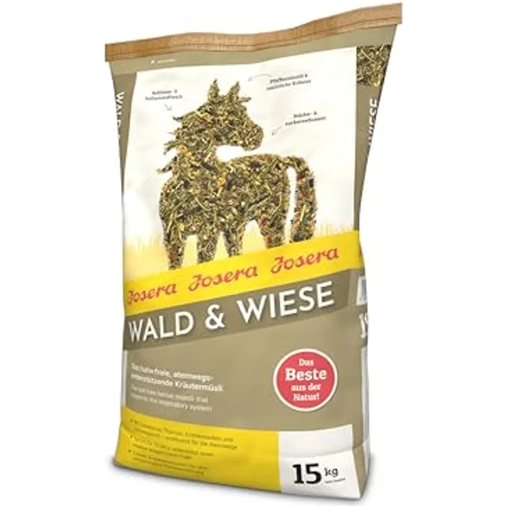 Josera Wald & Wiese, Premium Pferdefutter 15 kg, atemwegsunterstützendes Kräutermüsli, haferfrei, zucker- und stärkereniert