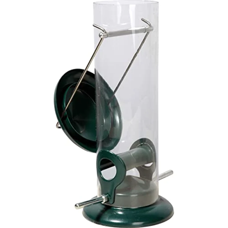 Transparente Futtersäule mit 2 Anflugstangen, Wildvogel-Futterstaton zum Aufhängen, 9,5 x 9,5 x 23 cm, Edelstahl – Bild 4