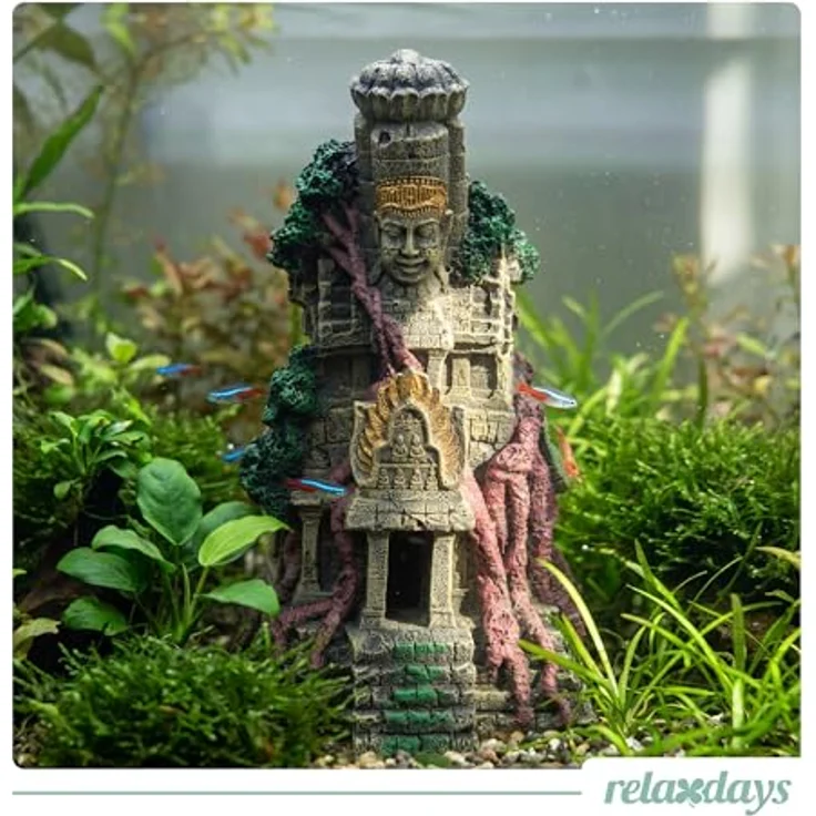 relaxdays Aquariendeko Tempel, detailreiche Aquarium Deko aus ungiftigem Kunstharz, grau, H 26 cm – Bild 2