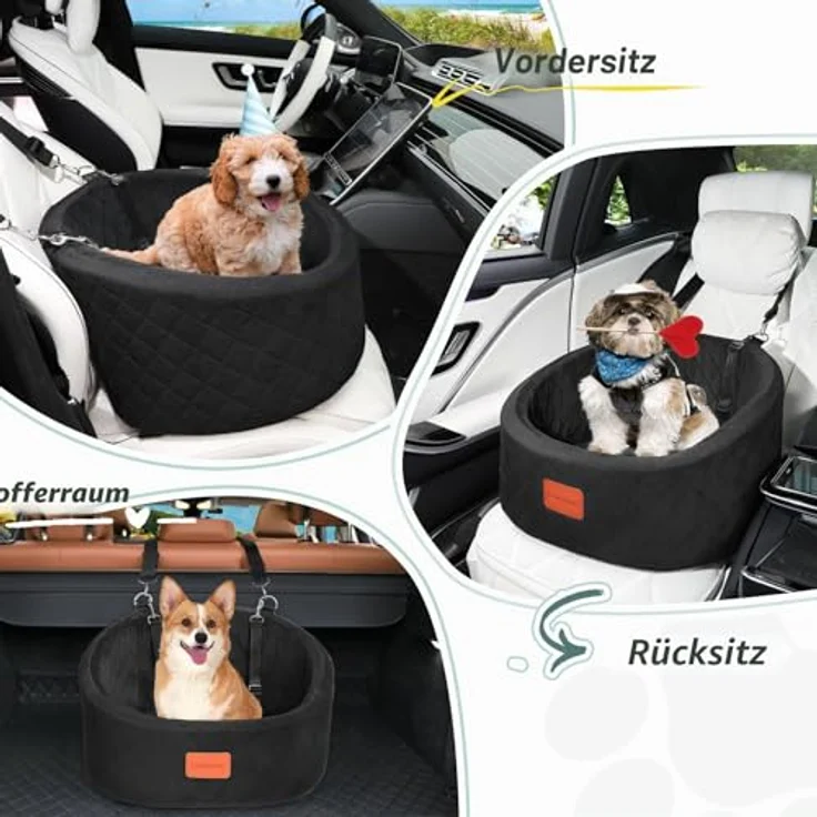 Lealchum Hunde-Autositz, Bequemer Haustier-Autositz mit Sicherheitsleinen, Waschbares Reise-Autobett, Rutschfeste Unterseite, Schwarz, Klein – Bild 5