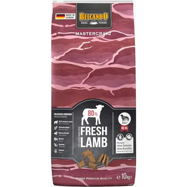 BELCANDO MASTERCRAFT Hundefutter trocken Fresh Lamb, 10kg, getreidefreies Trockenfutter mit 80% frischem Lammfleisch, für alle Rassen, Made in Germany – Bild 1
