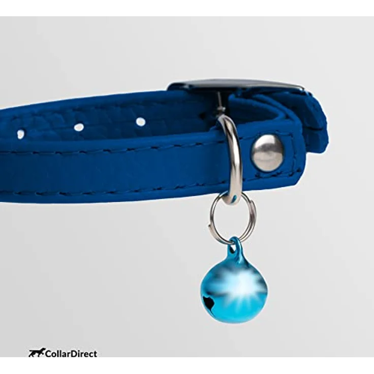 CollarDirect Leder Katzenhalsband mit Sicherheitsverschluss und Metallglocke, 21,5 cm, Marineblau – Bild 2