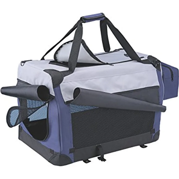 Nobby Traveller PLUS Hunde-Transportbox blau / grau, Metallrahmen, zusammenfaltbar, 3 Öffnungen