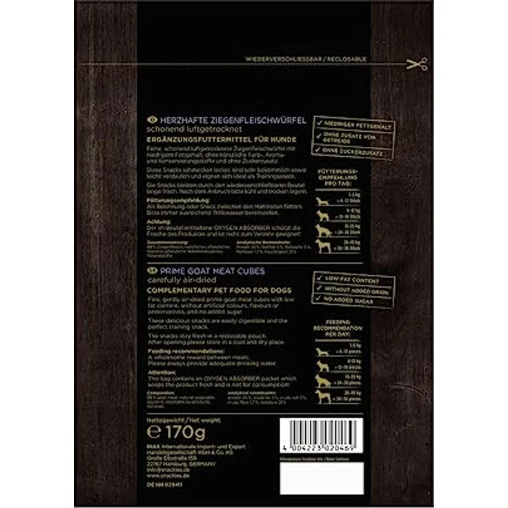 NATURAL SNACKIES Herzhafte Ziegenfleischwürfel 170g, Premium Hundesnacks ohne Getreide, Zucker, Farb-, Aroma- und Konservierungsstoffe, schonend luftgetrocknet – Bild 3