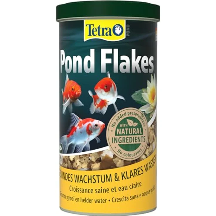 Tetra Pond Flakes, Fischfutter-Flocken für kleinere und junge Teichfische, ausgewogene Ernährung, 1 L Dose – Bild 1