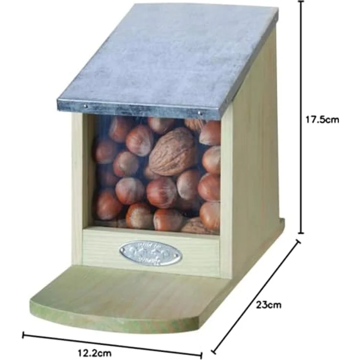 Esschert Design Futterhaus, Futterstation für Eichhörnchen mit Metalldach, Deckel klappbar, ohne Nüsse, ca. 12,2 cm x 23 cm x 17,5 cm – Bild 11