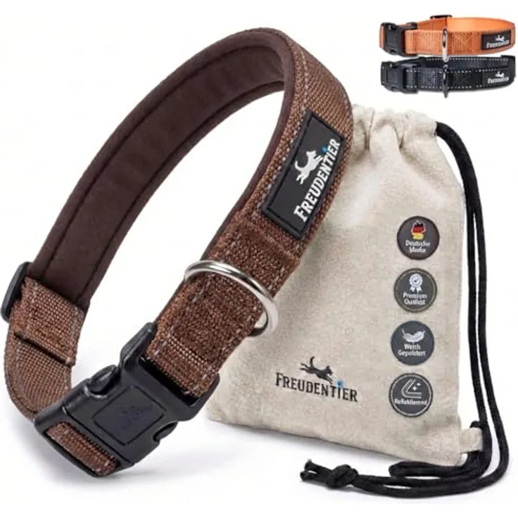 FREUDENTIER Hundehalsband, weich gepolstert mit Neopren, reflektierend & robust, für kleine bis große Hunde, Chocolate, 30-40CM