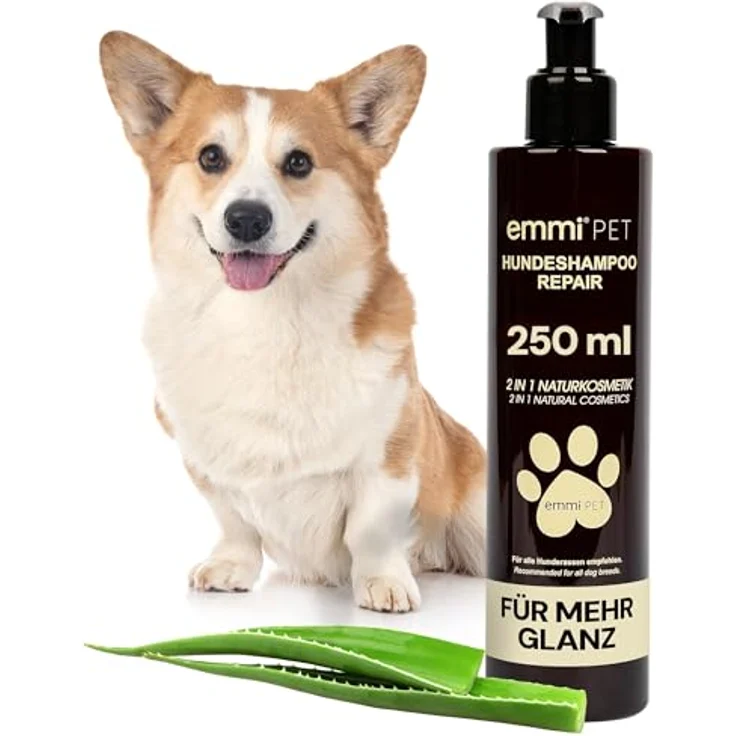 Emmi-pet Hundeshampoo 2in1 Natur Repair, 250 ml – Natürliche Fellpflege mit Aloe Vera & Kräutern, vegan & pH-hautneutral, regenerierend für alle Hunde & Welpen ab 10. Woche – Bild 1