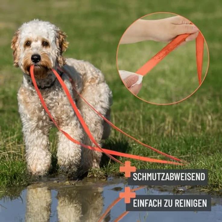 ReaVET Schleppleine für Hunde, 15 Meter, Neon Orange I Robuste & wasserfeste Trainingsleine mit Griff für große & kleine Hunde – Bild 5
