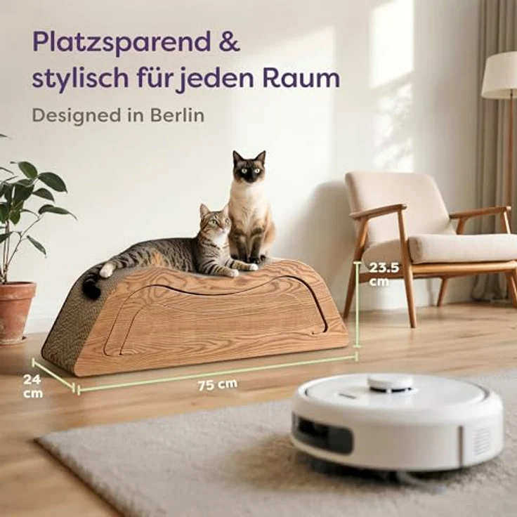 Knupis Kratzmöbel Kratzbrett XXL 75cm, 3-teiliges Set aus besonders kratzfester Wellpappe, platzsparend und schützend für Möbel, Braun – Bild 3