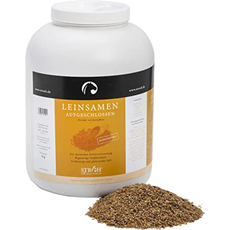 STRÖH Leinsamen ganz für Pferde, artgerechtes Futtermittel für Verdauung, Energie & Fell, 5kg