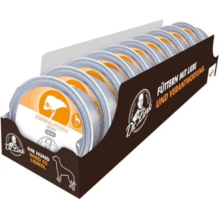 Dr. Link Spezial-Diät Hundefutter für die Leber, Proteinquelle Huhn, Unterstützung der Leberfunktion, 10x125g Schalen