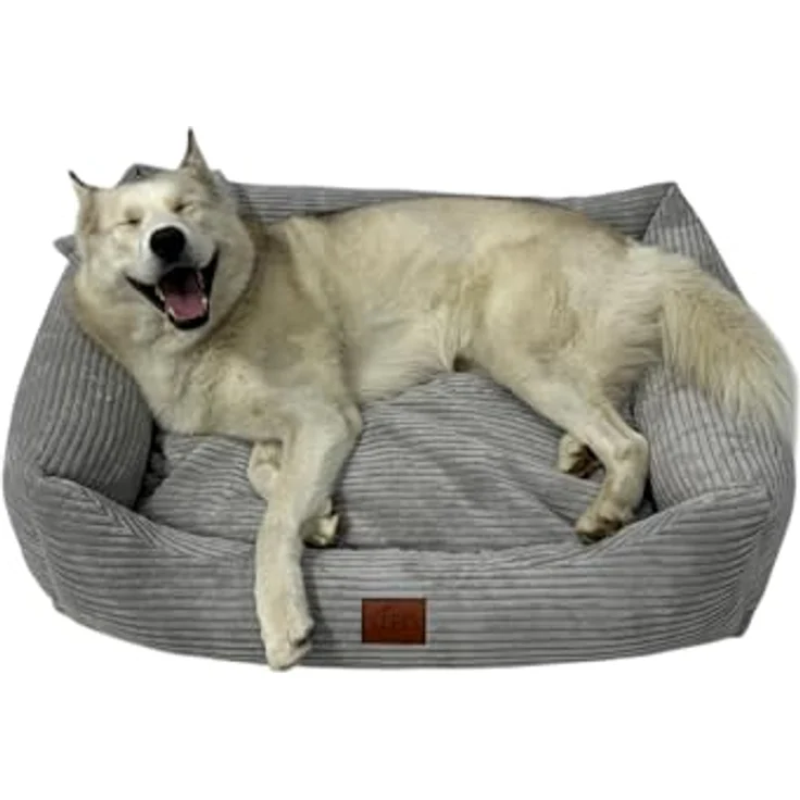 Leo4dog Hundebett Cord, Waschbarer Bezug für kleine bis große Hunde, Grau, S 67x52 cm, Antirutsch, Hochwertiges Material – Bild 5