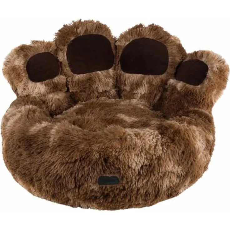 Nobby Komfortbett rund Paw, kuschelig weiches Longplüsch, Ø 60 x 18 cm, braun, mit Reißverschluss und Anti-Rutsch-Beschichtung – Bild 2