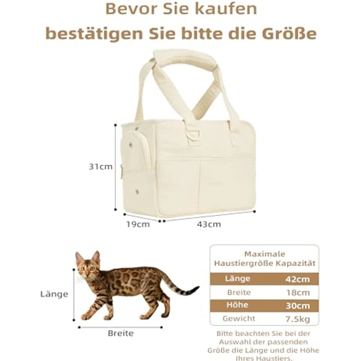 ONECUTE Hundetrage Soft Sided für kleine Hunde, Kaninchen und Katzen, zusammenklappbar mit 5 großen Taschen, atmungsaktives Baumwollmaterial, beige (43 * 19 * 31 cm) – Bild 2