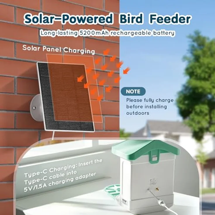 VEVOR Vogelfutterhaus mit 2K HD Kamera, KI Vogelerkennung für über 10.000 Vogelarten, solarbetrieben, automatische Aufnahme, grünes Design, inkl. 1 Solarmodul – Bild 4