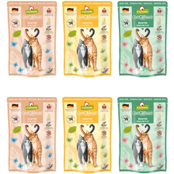 GranataPet Delicatessen Multipack 2 PUR, Nassfutter für Katzen, 6 x 85 g, getreidefrei, hoher Fleischanteil, mit hochwertigen Ölen und Antioxidantien – Bild 1