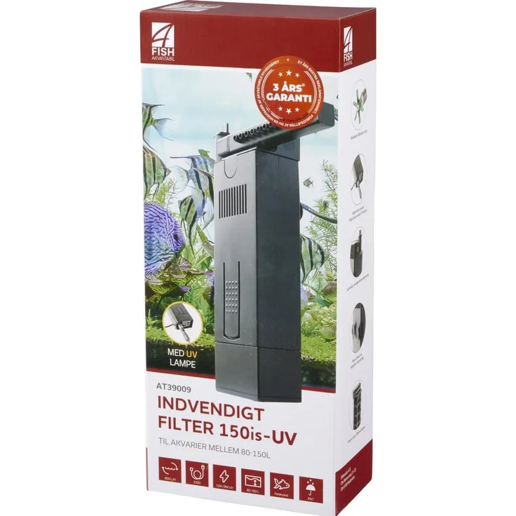 4fish indvendigt filter 150is, Aquarium Filter mit 9W UV-Lampe, 800 L/T für Aquarien bis 800 l, kompakte Bauweise
