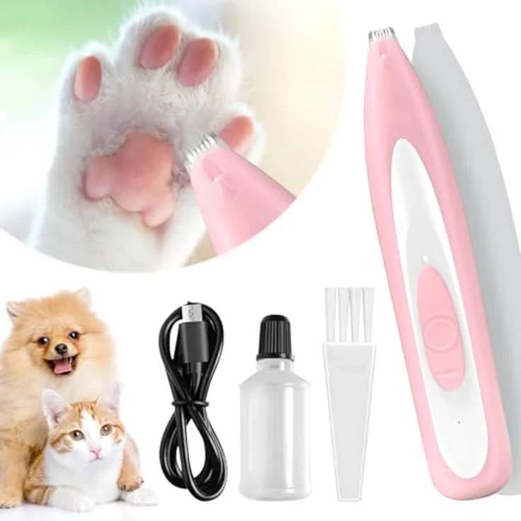 FFTANXS Rosa Wasserdichte Pfotentrimmer für Hunde & Katzen, Profi-Schermaschine mit LED-Licht, leise und vibrationsarm, USB wiederaufladbar – Bild 1