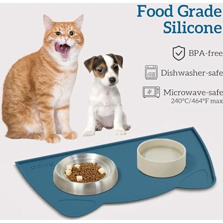 OHMO Napfunterlage für kleine Hunde und Katzen, rutschfeste Silikon-Futterunterlage, wasserdicht, blaugrün, 52x30cm – Bild 3