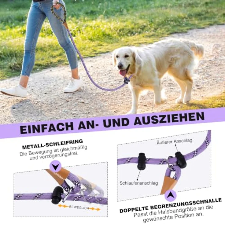lynxking Hundeleine reflektierende 180cm Schleppleine mit Zugstop und gepolstertem Griff für Training und Gassi gehen, ideal für große und kleine Hunde – Bild 4