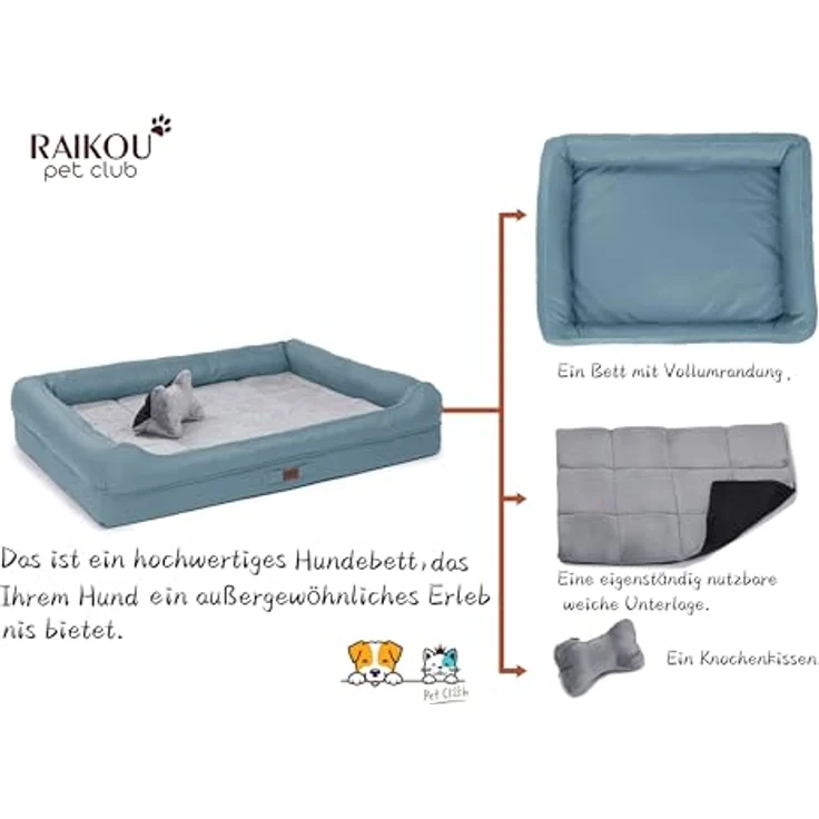 RAIKOU Hundematratze Hundebett gepolstertes waschbares Tierbett Hundekissen Hundesofa, grau, verschiedene Größen verfügbar – Bild 4