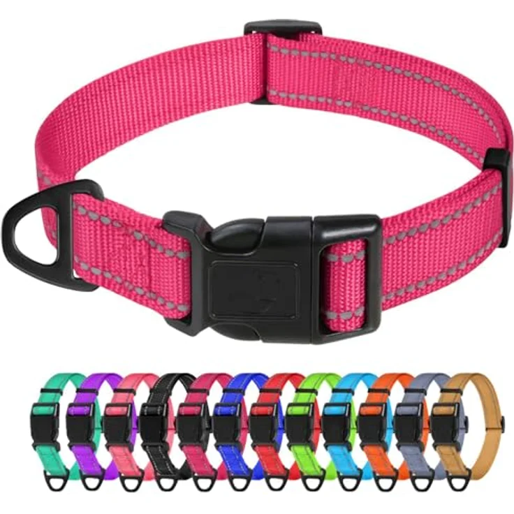 TagME Nylon Hundehalsband, Verstellbares Reflektierendes Halsband mit Sicherheitsschnalle für kleine Hunde, Hot Pink, 1.5 cm Breite – Bild 1