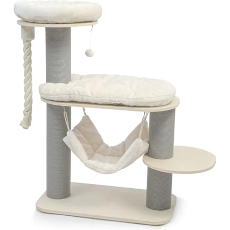 CanadianCat Company Kratzbaum Vale, beige, mit gepolsterten Liegeflächen, Hängematte und stabilen Kratzsäulen, 78 x 45 x 114 cm – Bild 4