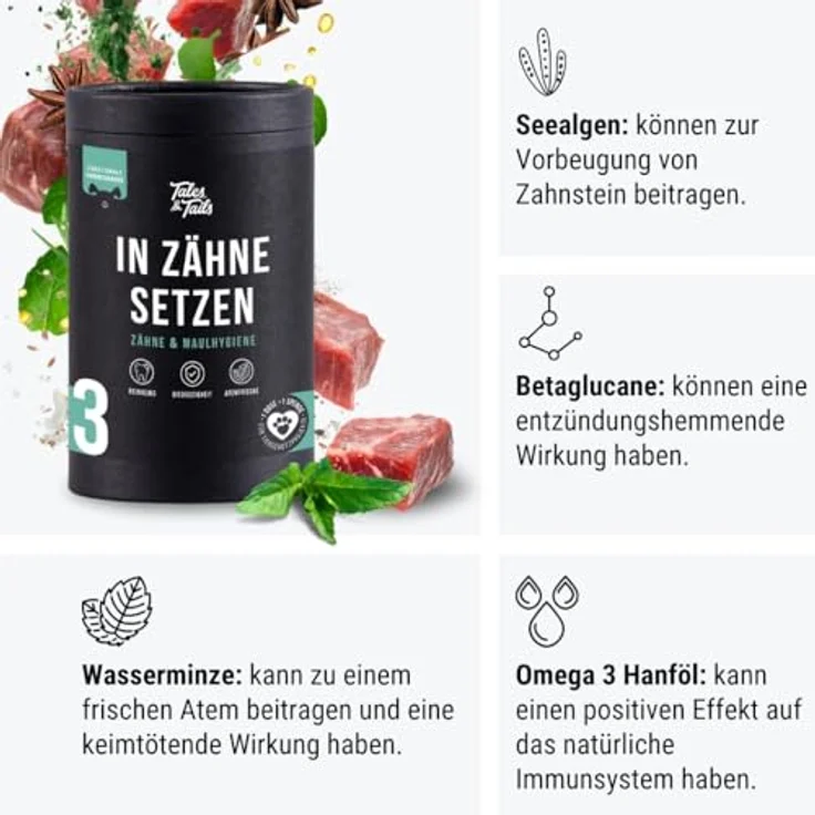 Tales & Tails In Zähne setzen Zahnpflege-Snack für Hunde, getreidefrei, allergikergeeignet, 325g Dose – Bild 4