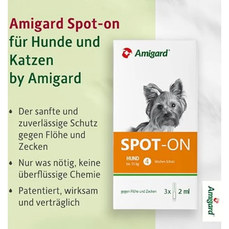 Amigard Spot On für kleine Hunde bis 15 kg, Pflanzlich ohne Duftstoffe, 3er Pack gegen Zecken und Flöhe für 3 Monate Schutz – Bild 2