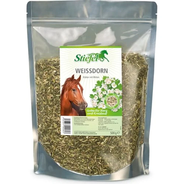 Stiefel Weißdorn, Doppelpack mit 2 x 500 g, Einzelfuttermittel zur Unterstützung von Herz und Kreislauf für Pferde, mit geschnittenen Blüten und Blättern, natürliche Zutaten – Bild 2