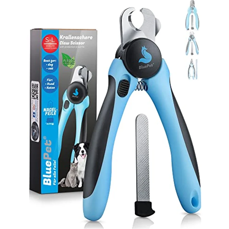 BluePet Krallenschere für Hunde & Katzen, Einsteigerfreundlich mit integriertem Krallenfeilen, sicherer Halt und Abstandshalter, ideal für kleine & große Krallen – Bild 1