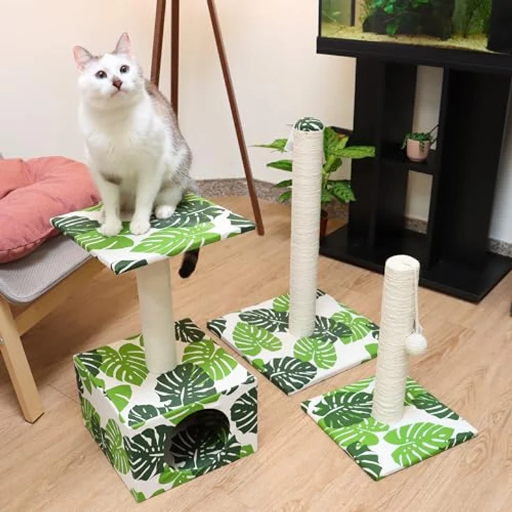 CROCI Optical Basic, Kratzbaum für große und kleine Katzen, 30x30x42 cm, zeitloses Schwarz und Weiß, mit Spielball – Bild 5