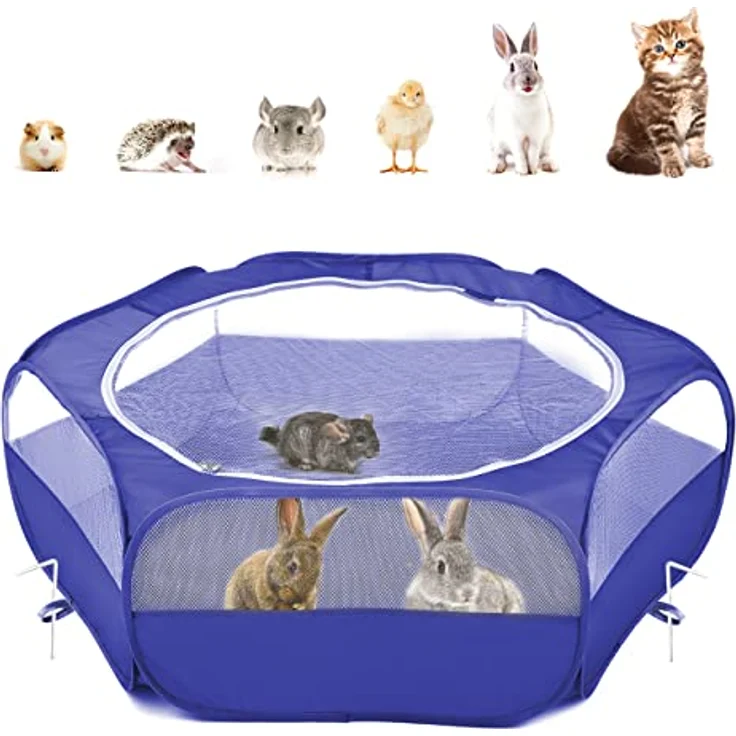 Pawaboo Kleintiere Freigehege, Faltbar und Wasserdicht für Kaninchen, Hühner, Kätzchen und Welpen, 133 cm x 38 cm, Indigo mit Reißverschluss und Nylonboden – Bild 1