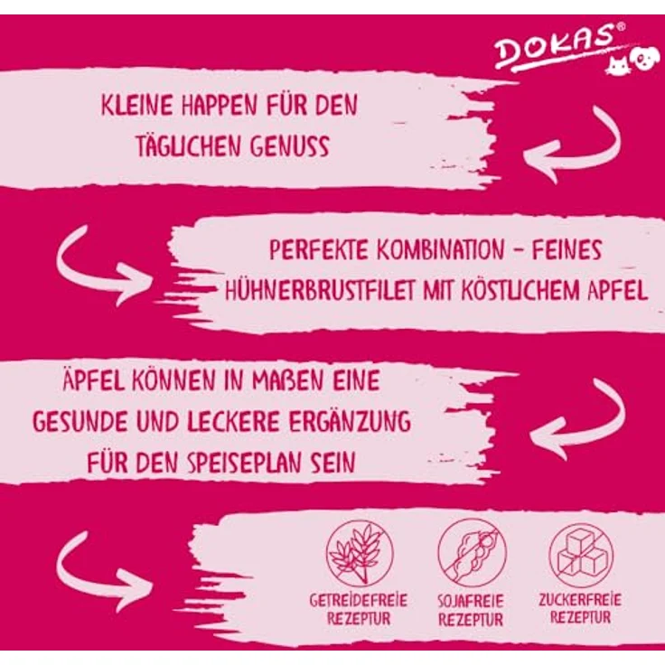 Dokas Kausnack Hühnerbrust mit Apfel, Sparpaket 12 x 70 g, hochwertiger Hundesnack ohne Zucker und Konservierungsstoffe, wiederverschließbarer Beutel – Bild 5