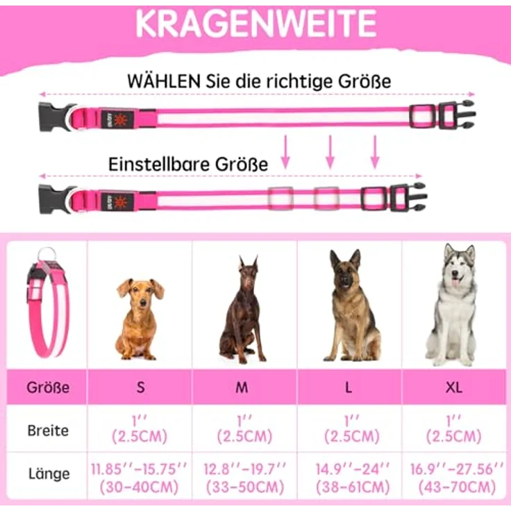 Kpuplol Leuchthalsband Hund, Wiederaufladbar LED Halsband mit 3 Modi, wasserdicht und einstellbare Größe, Schwarz – Bild 3