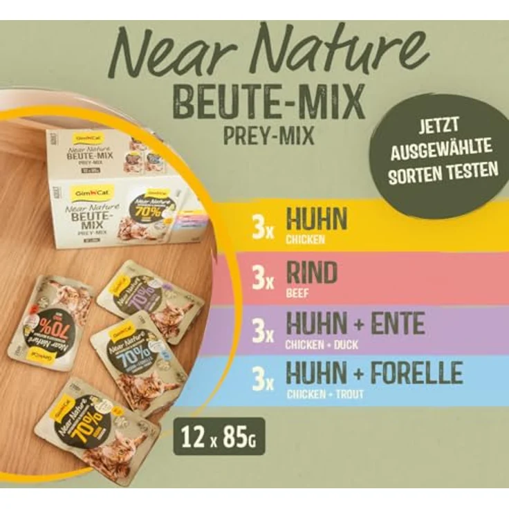 GimCat Near Nature Mix, Katzen-Nassfutter mit 70% Fleisch, 12x85g, getreidefrei – Bild 2